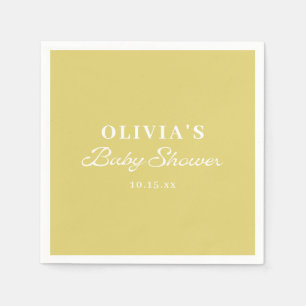 Minimalistisches Gelbes Retro-Script Baby Shower B Serviette