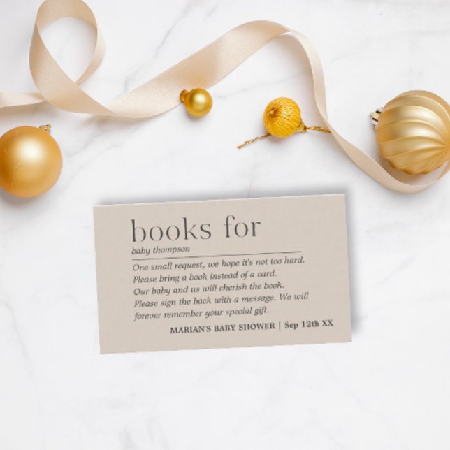 Minimalistisches Gender Neutral Taupe Book for Bab Begleitkarte (Von Creator hochgeladen)