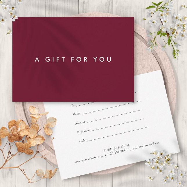 Minimalistisches Geschenkzertifikat "Bold Burgundy (Minimalist Bold Burgundy Gift Certificate)