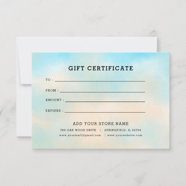 Minimalistisches Geschenkzertifikat mit Logo (Vorderseite)