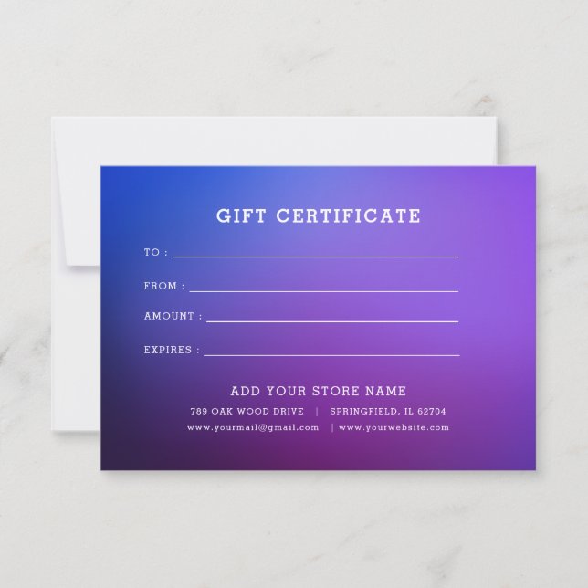 Minimalistisches Geschenkzertifikat mit Logo (Vorderseite)