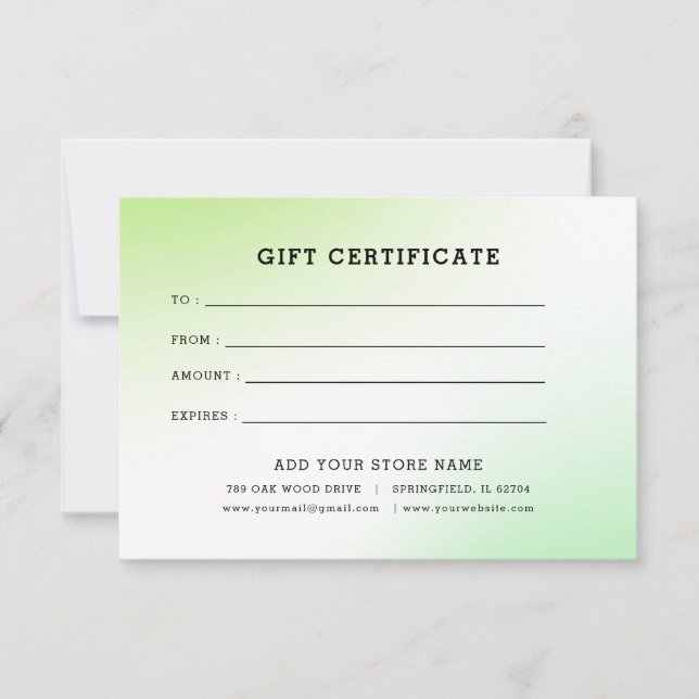 Minimalistisches Geschenkzertifikat mit Logo (Vorderseite)