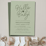 Minimalistisches Geschlecht Neutral Boho Hallo Bab Einladung<br><div class="desc">Suchen Sie ein schönes Babyduschthema für eine zukünftige Mami? Karo diese Minimalistische Gender Neutral Boho Hallo Baby Shower Einladung. Es enthält einen Skriptstil-Text auf einem minimalistisch sage grünen Hintergrund. Mit den Vorlagenfeldern können Sie ganz einfach Ihre eigenen Daten hinzufügen. Wir haben eine ganze Sammlung mit diesem Thema, können Sie sie...</div>