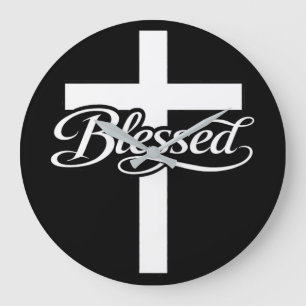 Minimalistisches gesegnetes Kreuz christlicher Gla Große Wanduhr