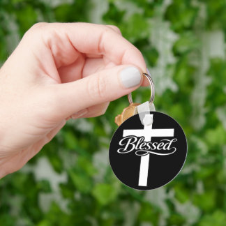 Minimalistisches gesegnetes Kreuz christlicher Gla Schlüsselanhänger