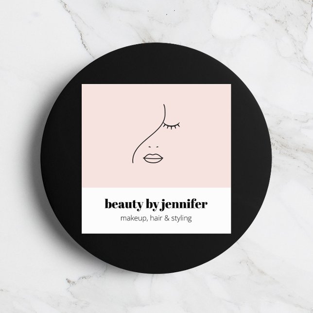 Minimalistisches Gesicht Beauty Logo Makeust Künst Quadratische Visitenkarte (Von Creator hochgeladen)