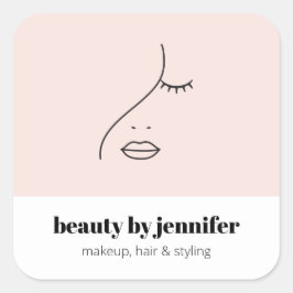 Minimalistisches Gesicht Beauty Logo Makeust Künst Quadratischer Aufkleber