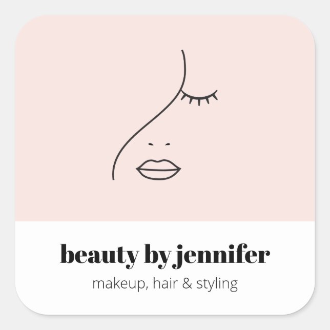 Minimalistisches Gesicht Beauty Logo Makeust Künst Quadratischer Aufkleber (Vorderseite)