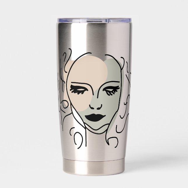 Minimalistisches Gesicht mit leiser Reflektion Thermobecher (Vorderseite)