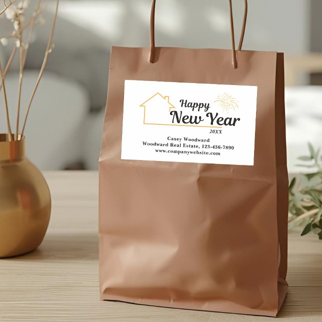 Minimalistisches Glück im neuen Jahr | Real Anwese Rechteckiger Aufkleber (Von Creator hochgeladen)