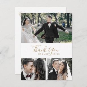 Minimalistisches Gold 3 FotoCollage Vielen Dank Po Postkarte