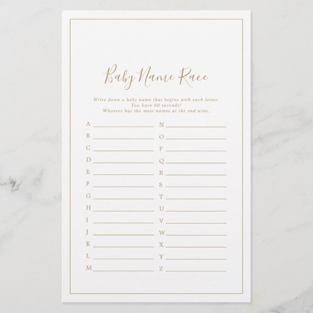 Minimalistisches Gold Baby Dusche Baby Name Race G (Vorderseite)