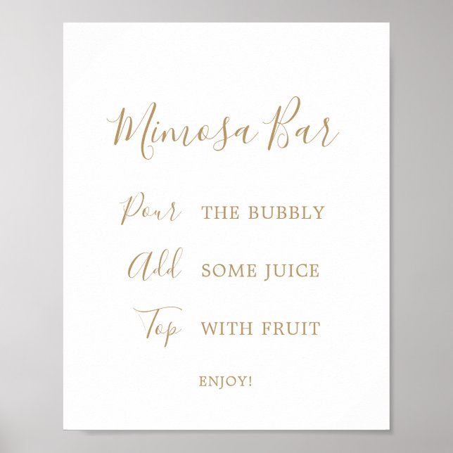 Minimalistisches Gold Brautparty Mimosa Bar Sign Poster (Vorne)