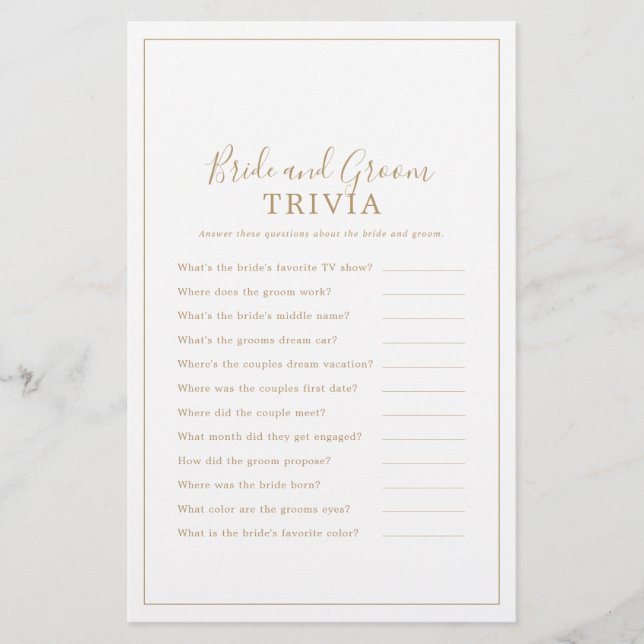 Minimalistisches Gold Bridge und Groom Trivia Spie Flyer (Vorne)