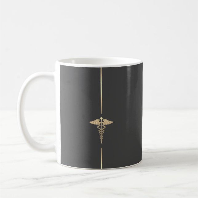 Minimalistisches Gold Caduceus Symbol Kaffeemaschi Kaffeetasse (Links)