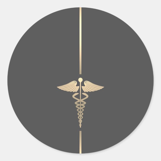 Minimalistisches Gold Caduceus Symbol Rundaufklebe Runder Aufkleber (Vorderseite)