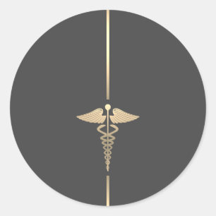 Minimalistisches Gold Caduceus Symbol Rundaufklebe Runder Aufkleber
