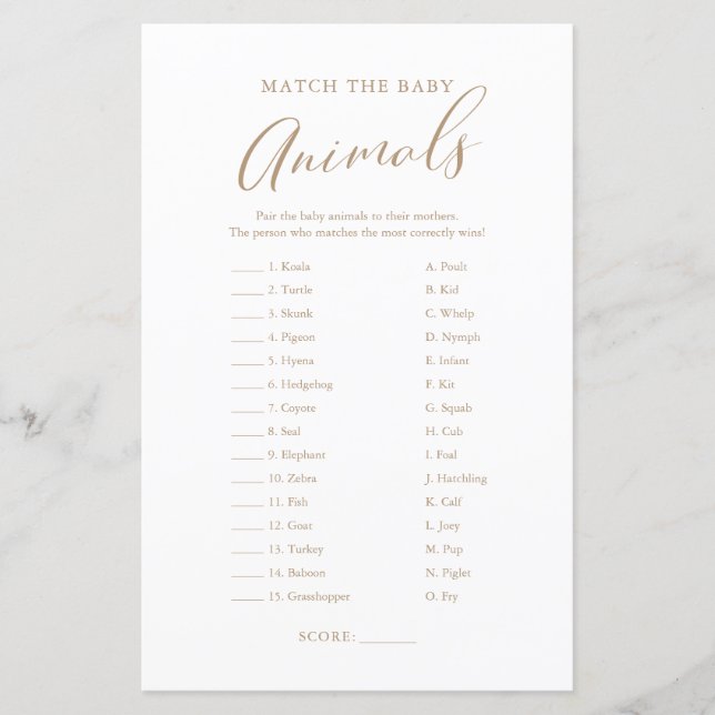 Minimalistisches Gold Calligraphy Baby Animal Matc (Vorderseite)