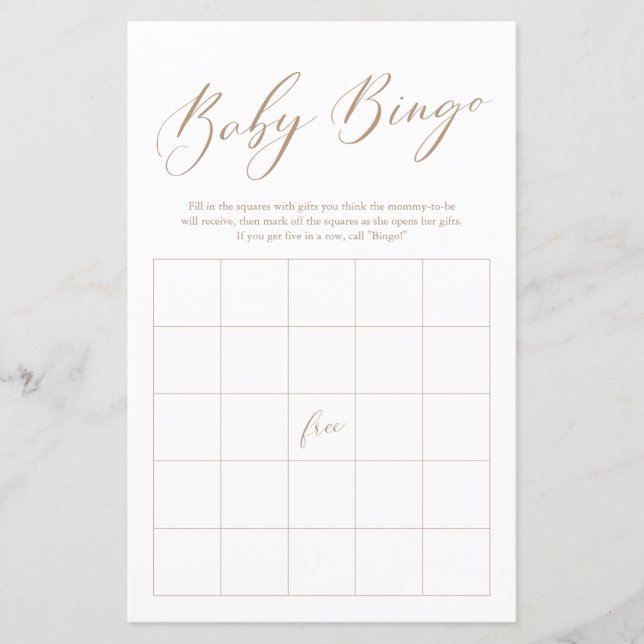 Minimalistisches Gold Calligraphy Bingo Baby Shoot (Vorderseite)