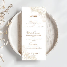 Minimalistisches Gold Floral Elegante Hochzeit Menükarte