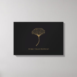 Minimalistisches Gold Ginkgo Blatt Zen Zitat Holz Leinwanddruck