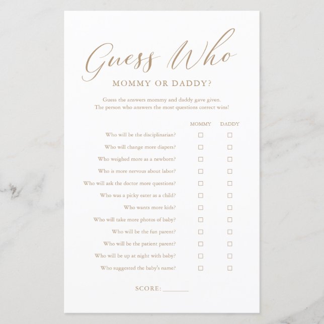 Minimalistisches Gold Guess Wer Mama oder Daddy Ga (Vorderseite)