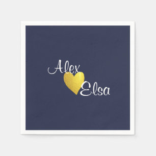 Minimalistisches Gold Heart Navy Blue Custom Weddi Serviette