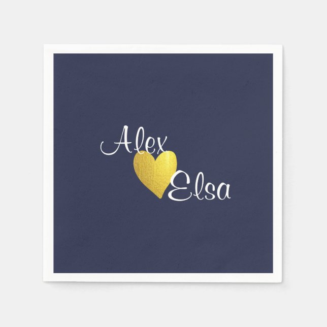 Minimalistisches Gold Heart Navy Blue Custom Weddi Serviette (Vorderseite)