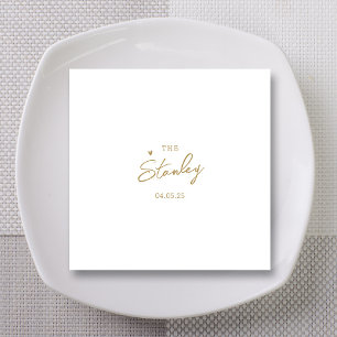 Minimalistisches Gold Heart Script mit Namen Weddi Serviette