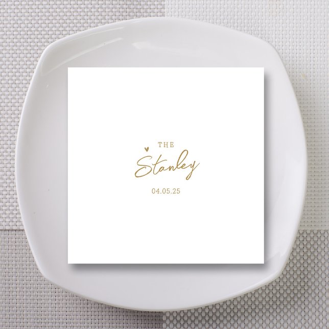 Minimalistisches Gold Heart Script mit Namen Weddi Serviette (Minimalist Gold Heart Script with Names Wedding Napkins)