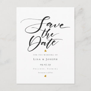 Minimalistisches Gold Hearts-Skript Save the Date Postkarte