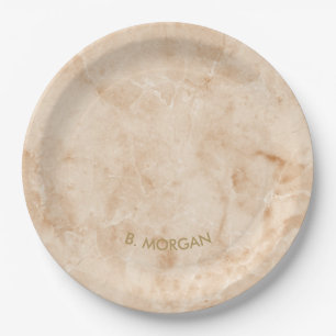 Minimalistisches Gold-Marmor-Monogramm Pappteller