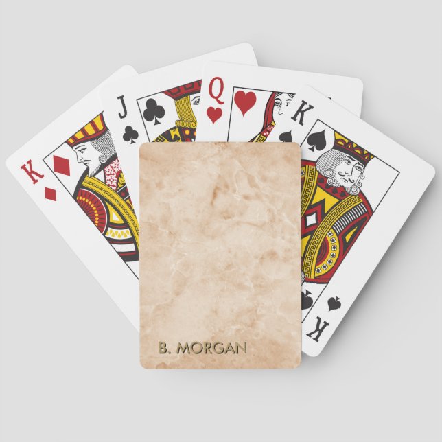 Minimalistisches Gold-Marmor-Monogramm Spielkarten (Rückseite)