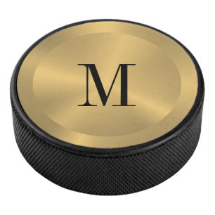 Minimalistisches Gold Metallic Texture Monogram Eishockey Puck