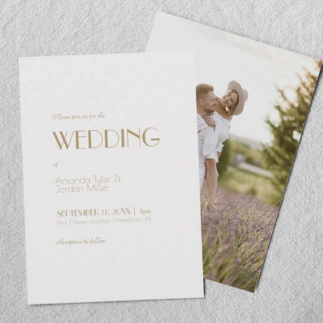 Minimalistisches Gold Modernes Art Deco Foto Hochz Einladung (Von Creator hochgeladen)