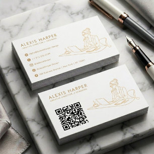 Minimalistisches Gold Modernes Linienkunst QR-Code Visitenkarte