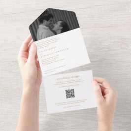 Minimalistisches Gold QR Code Foto Moderne Hochzei All In One Einladung