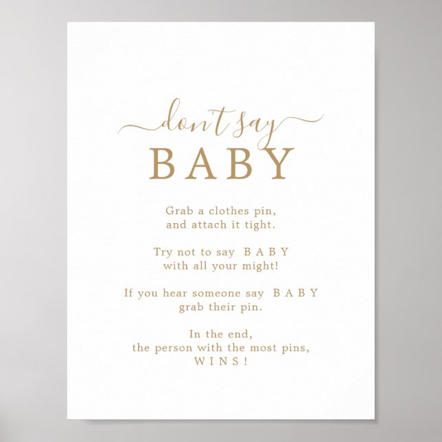 Minimalistisches Gold Say Baby Game Sign Poster (Vorne)