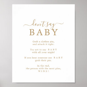 Minimalistisches Gold Say Baby Game Sign Poster
