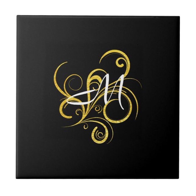 Minimalistisches Gold-Schwarz-Monogramm Fliese (Vorderseite)