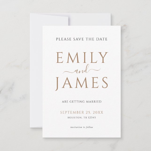 Minimalistisches Gold-Schwarz-Text-QR-Code-Hochzei Save The Date (Vorderseite)