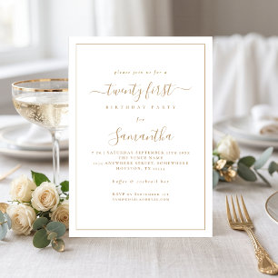 Minimalistisches Gold Script Border 21. Geburtstag Einladung