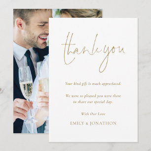 Minimalistisches Gold Script Foto Hochzeit Vielen  Karte