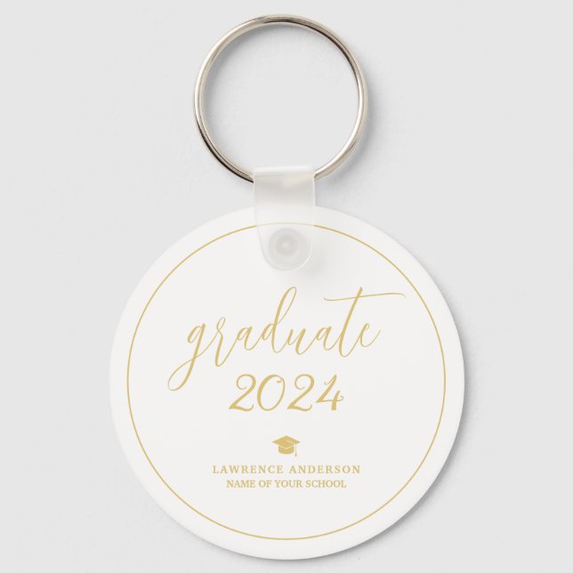 Minimalistisches Gold Script Graduate 2024 Abschlu Schlüsselanhänger (Vorderseite)