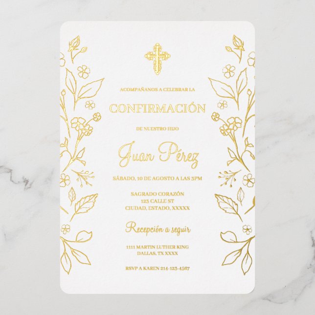 Minimalistisches Gold Spanische Bestätigung Folieneinladung (Vorderseite)