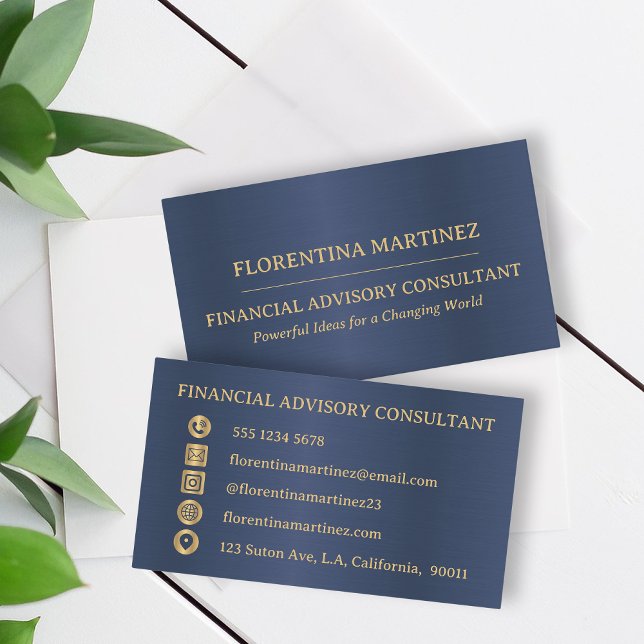 Minimalistisches Gold und Blau modern beruflich Visitenkarte (Von Creator hochgeladen)