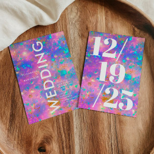 Minimalistisches Gold und Opal fett rosa Chic Wedd Einladung