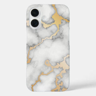 Minimalistisches Gold und weißer Marmor iPhone 16 Hülle