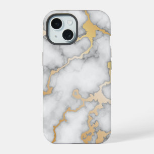 Minimalistisches Gold und weißer Marmor iPhone 15 Hülle