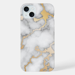 Minimalistisches Gold und weißer Marmor iPhone 15 Plus Hülle